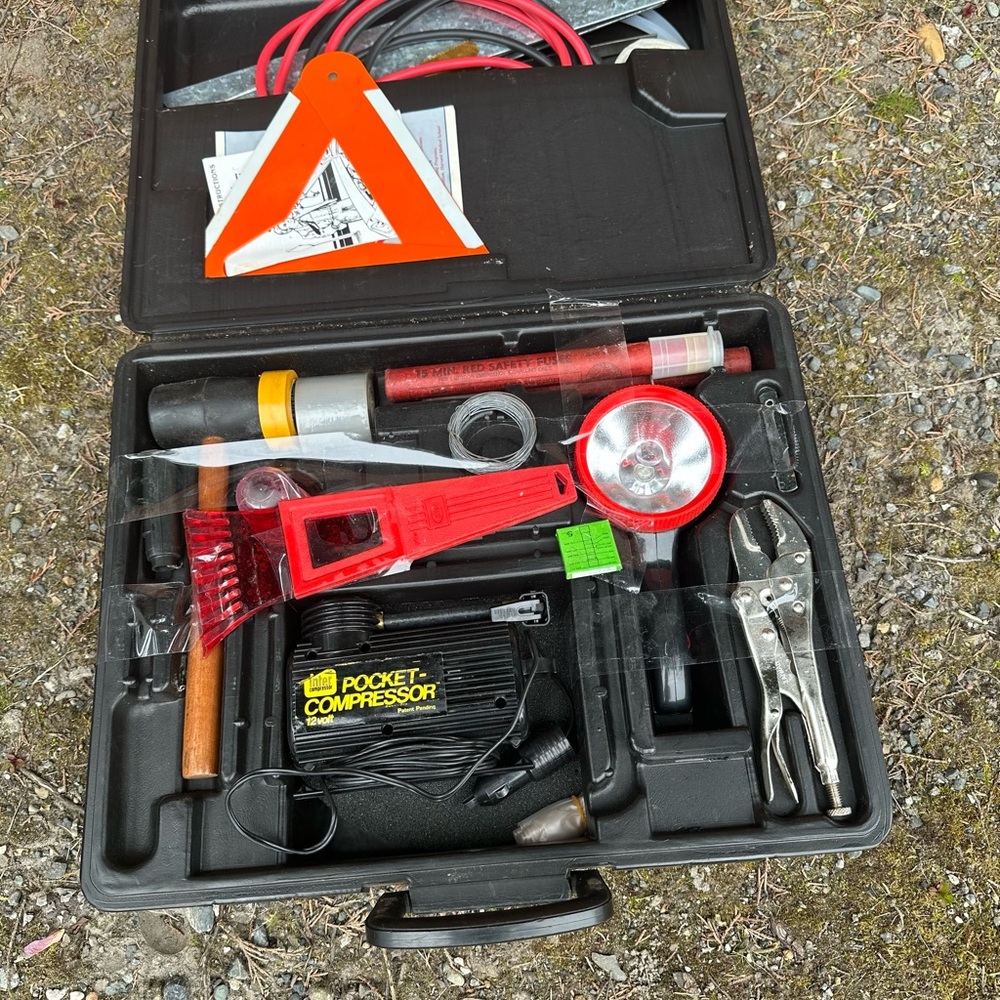 Emergency Roadside Tool Kit with Pocket Compressor